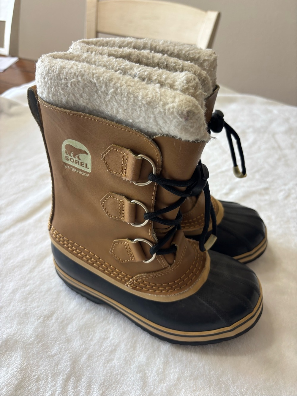 Sorel Kids Tan, Black & Cream Waterproof Lace-Up Snow Boots
